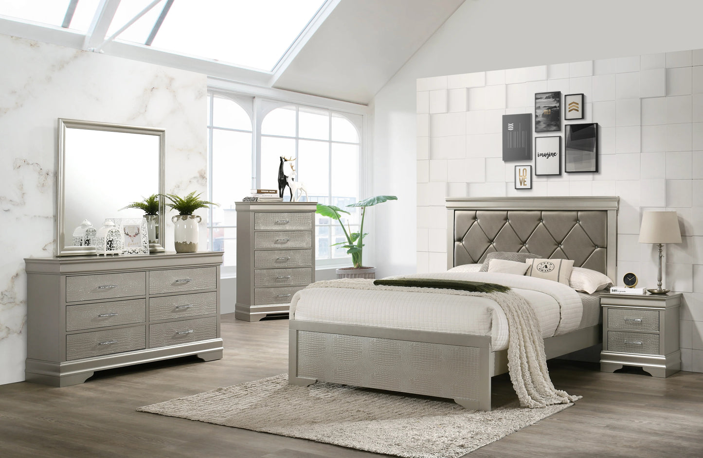 Beige 5-Drawer Tall Chest Bedroom Furniture