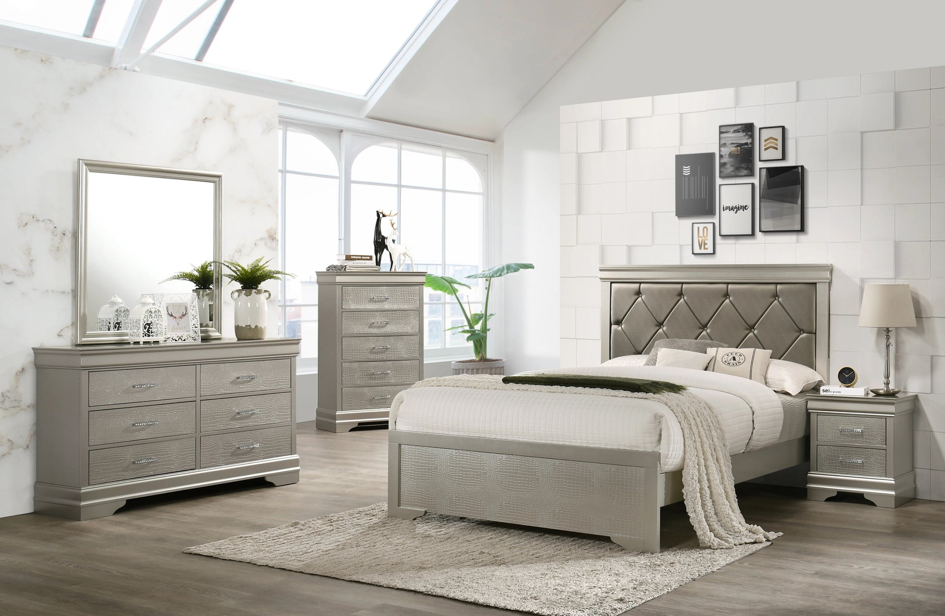 Beige 5-Drawer Tall Chest Bedroom Furniture