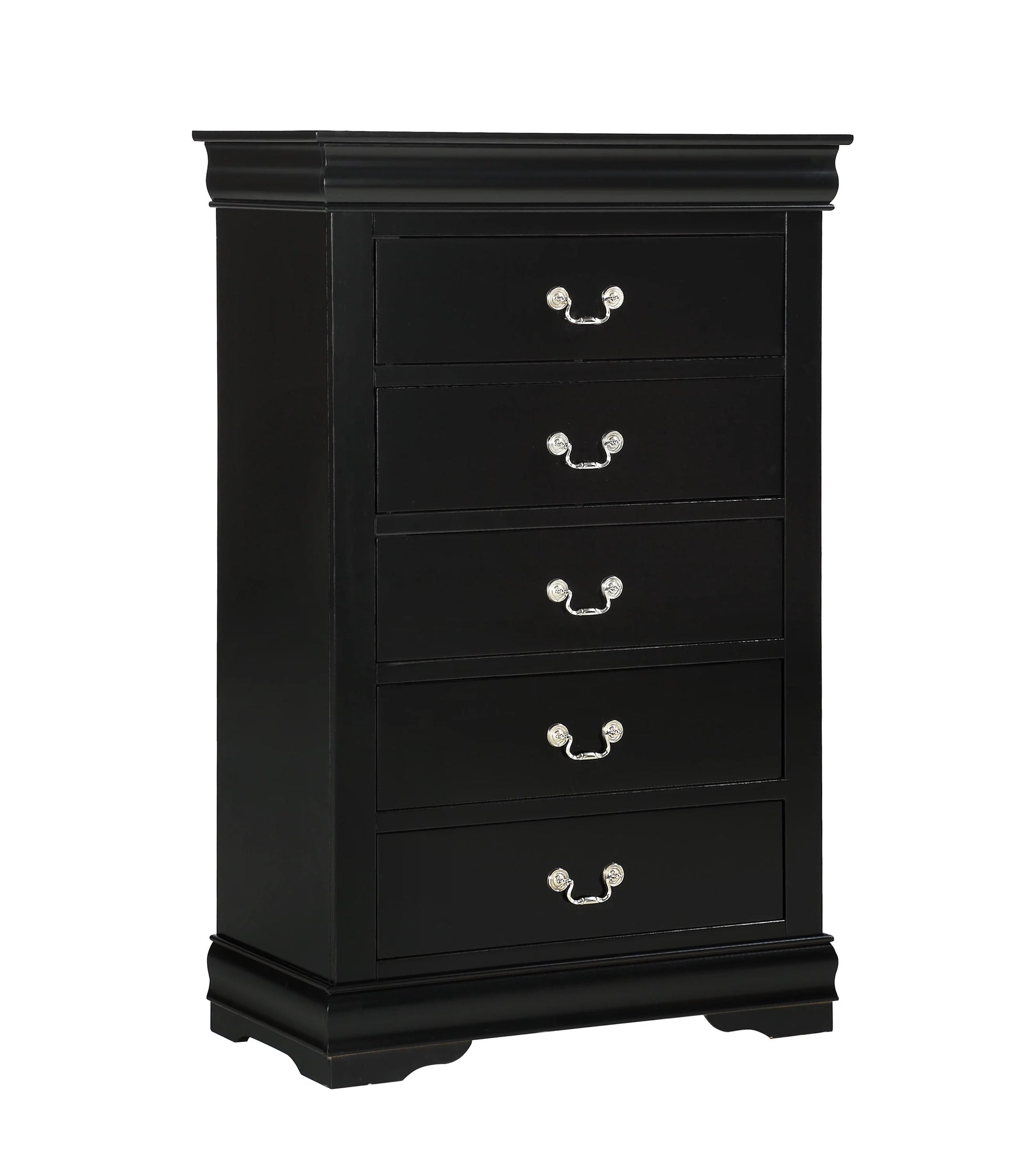 1pc Black Finish Five Drawers Louis Philip Chest Solid Wood Contemporary Sleek Ample Storage