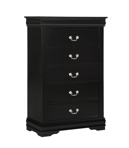 1pc Black Finish Five Drawers Louis Philip Chest Solid Wood Contemporary Sleek Ample Storage