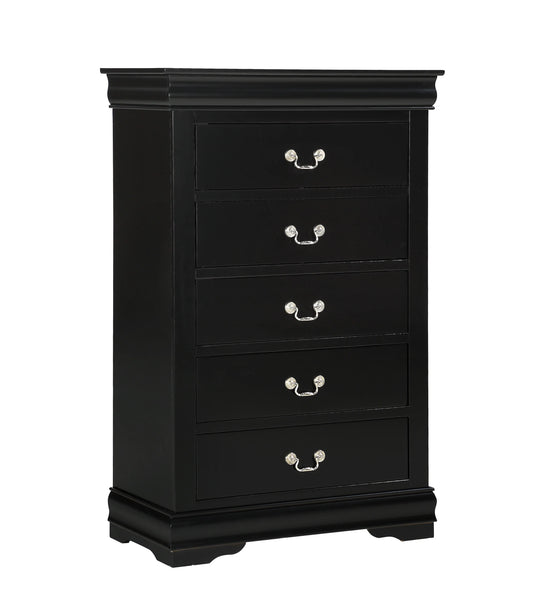 1pc Black Finish Five Drawers Louis Philip Chest Solid Wood Contemporary Sleek Ample Storage
