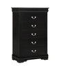 1pc Black Finish Five Drawers Louis Philip Chest Solid Wood Contemporary Sleek Ample Storage