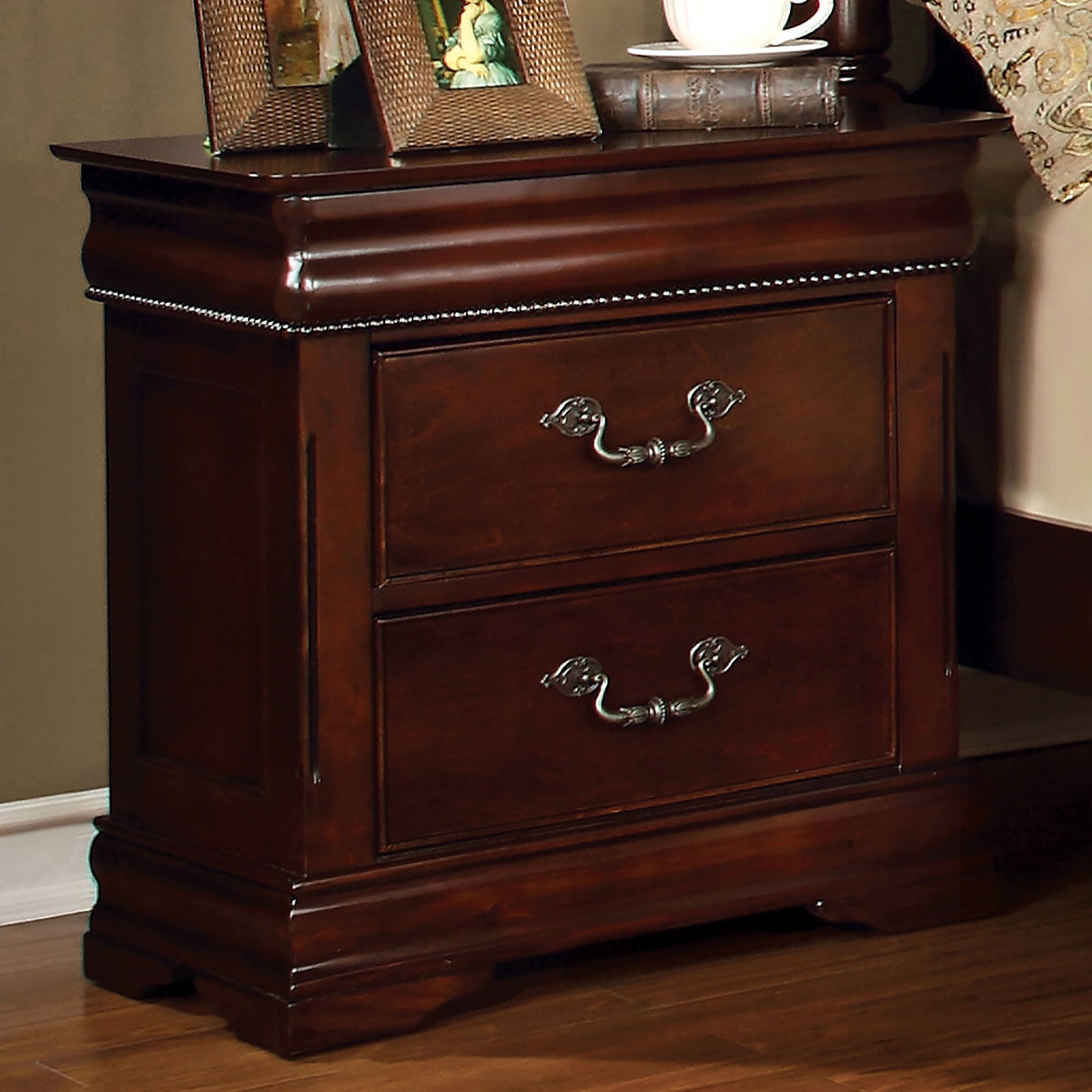 Cherry Solid Wood Bedside Cabinet Nightstand with 2 Drawers