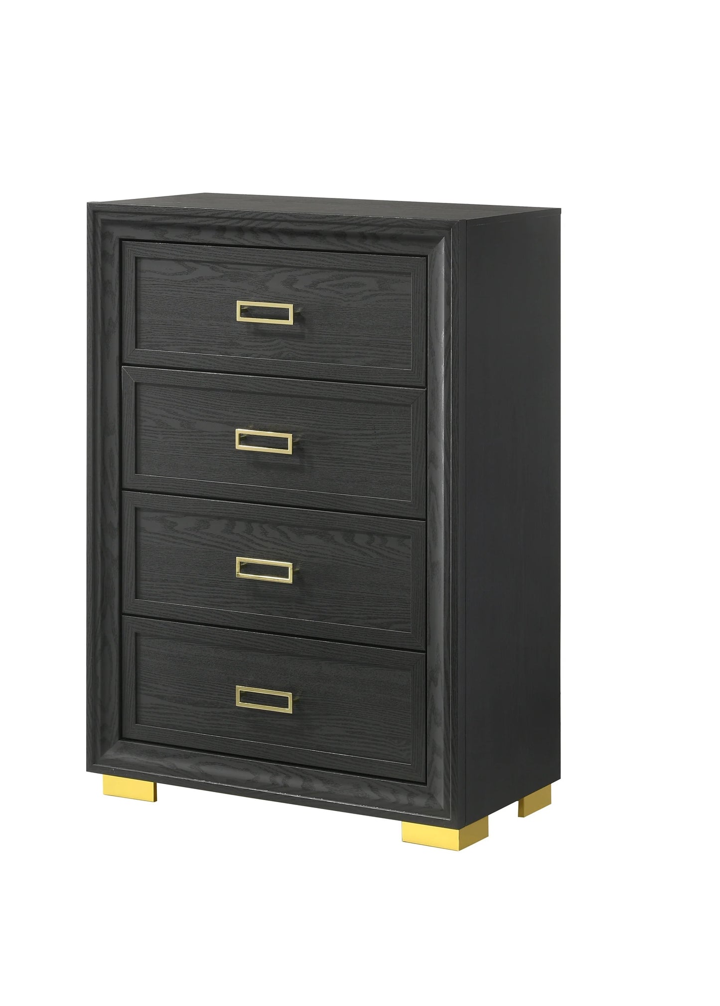 Glam Wood Chest with Four Drawers Dark Gray Finish for Bedroom