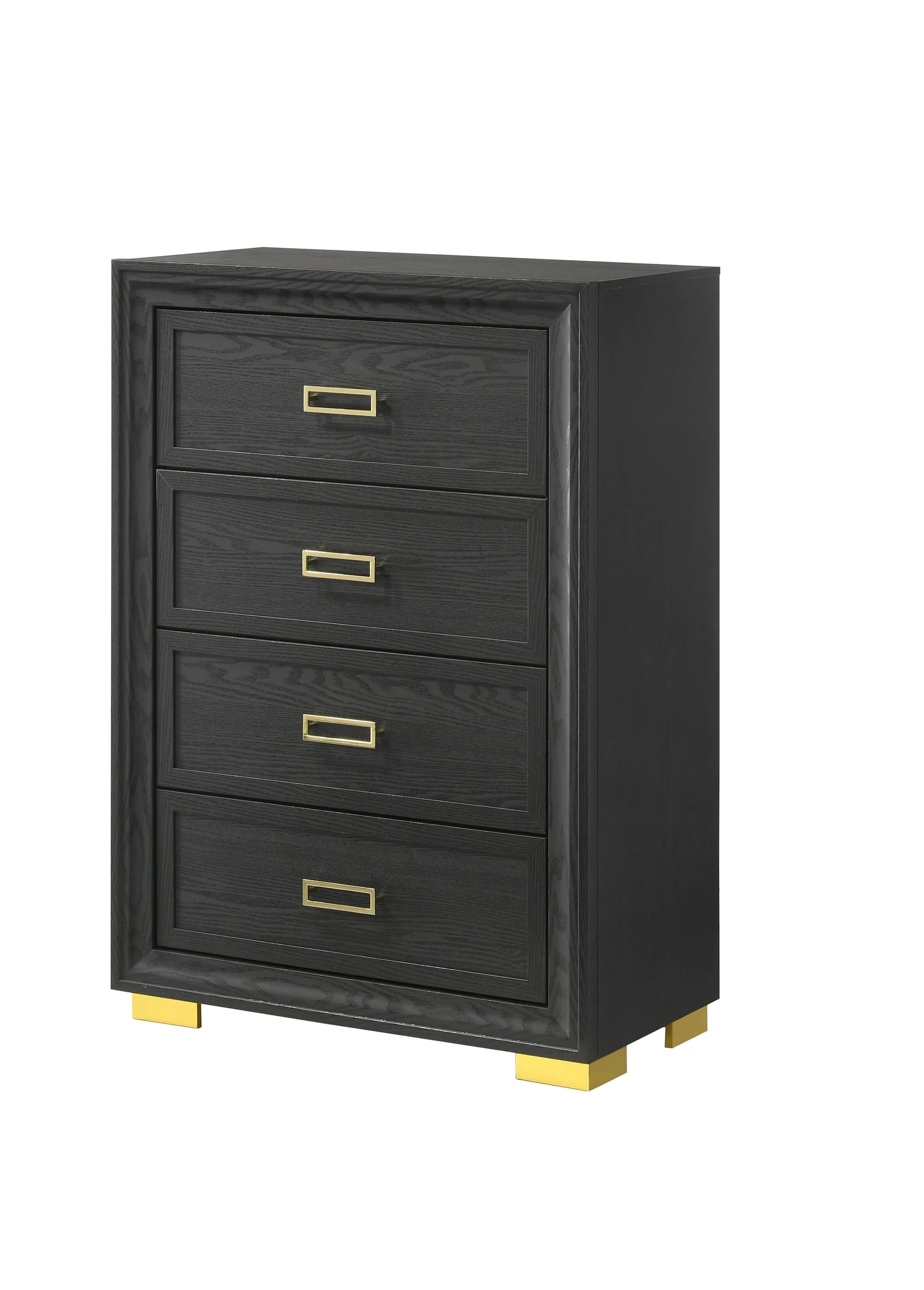 Glam Wood Chest with Four Drawers Dark Gray Finish for Bedroom