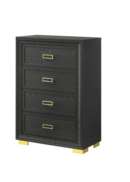 Glam Wood Chest with Four Drawers Dark Gray Finish for Bedroom