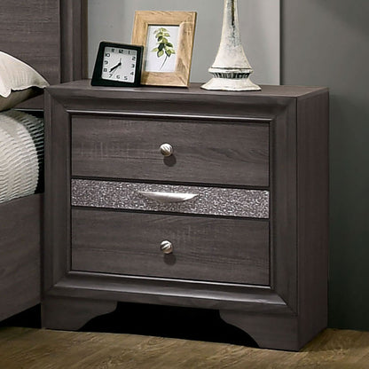 Contemporary 1pc Nightstand Gray Finish Silver Accents Hidden Jewelry Drawer Nickel Round Knob Bedside Table Bedroom Furniture