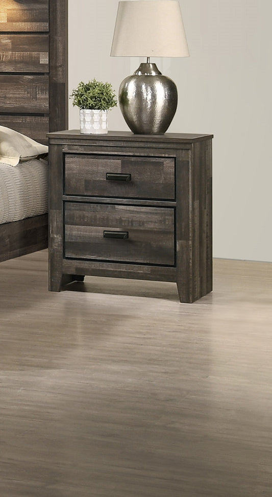 Contemporary 2-Drawer Nightstand End Table Brown Mixed Finish Two Storage Drawers Black Finished Handles Bedroom Furniture