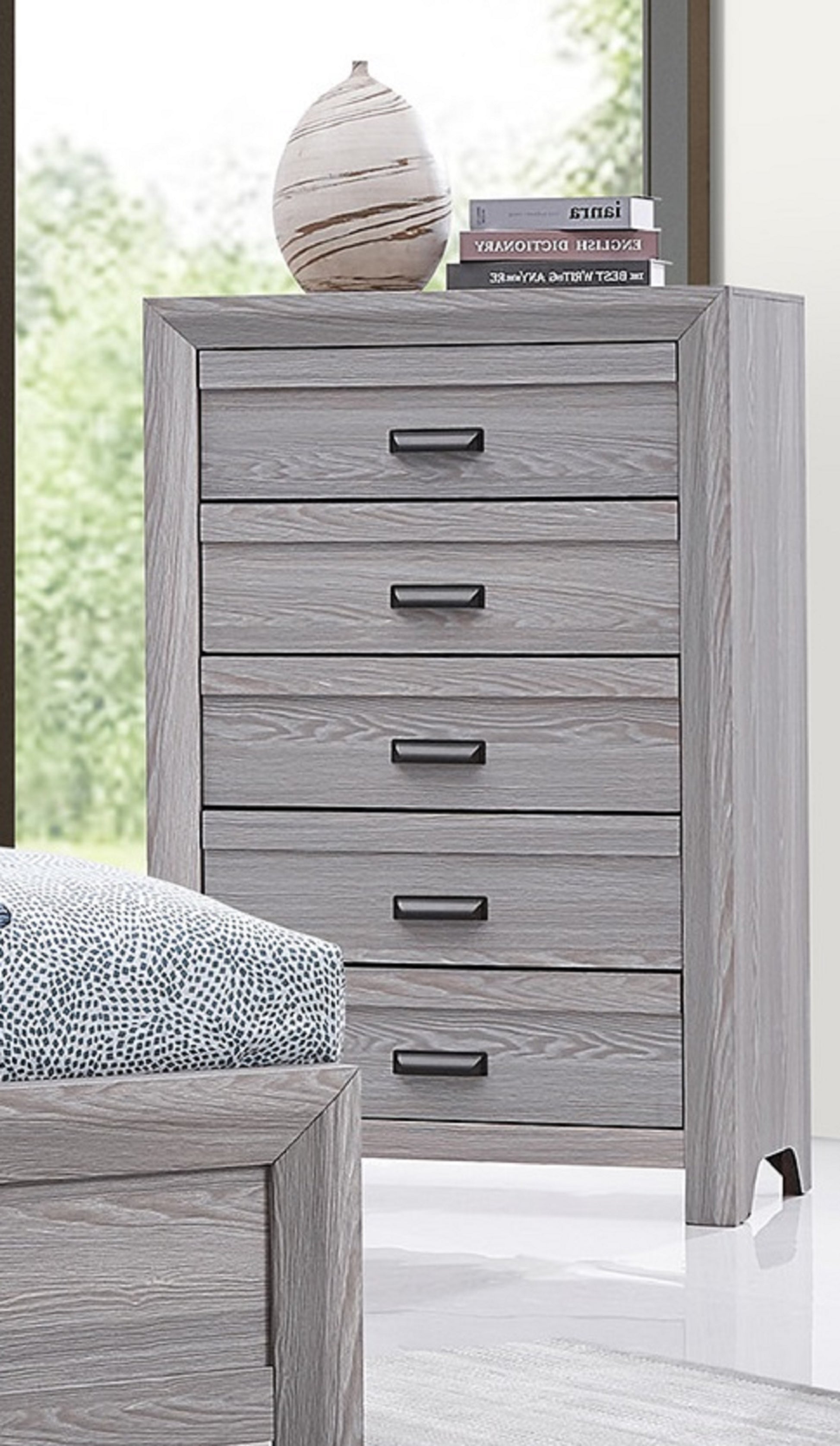 1pc Contemporary Five Drawers Chest Gray Driftwood Finish Rustic Finish Bedroom Wooden Furniture