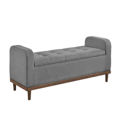 Mid-Century Modern Storage Bench for Bedroom with Flip Top Wood Finish