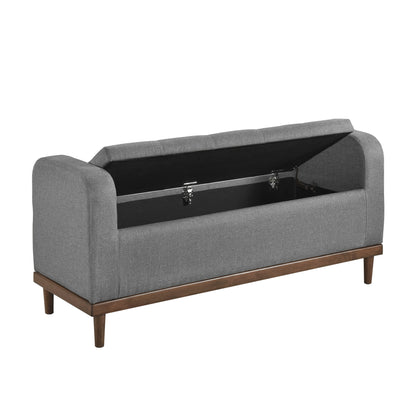 Mid-Century Modern Storage Bench for Bedroom with Flip Top Wood Finish