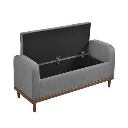 Mid-Century Modern Storage Bench for Bedroom with Flip Top Wood Finish