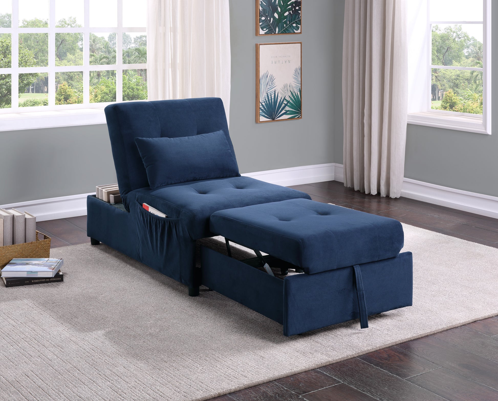 Dark Blue Velvet Storage Bench - Modern Lift Top for Bedroom