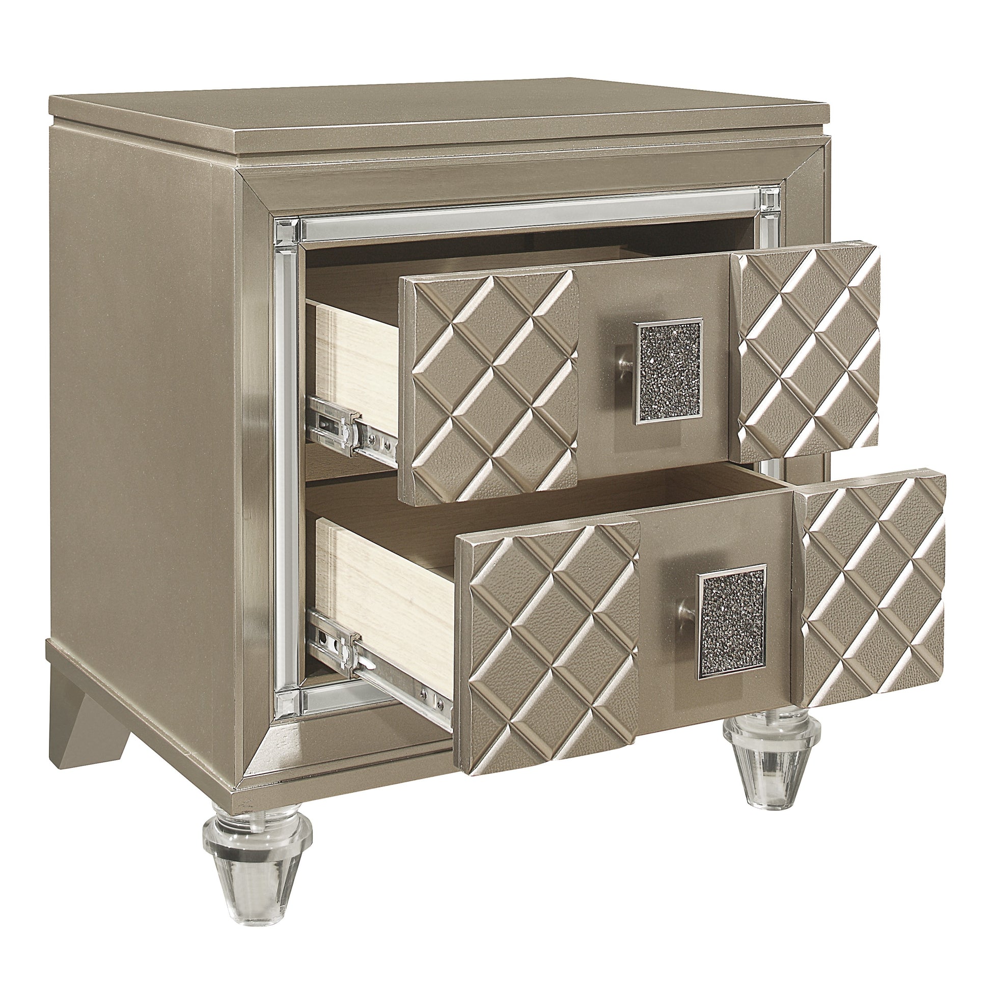 Champagne Wood Bedside Cabinet with 2 Drawers for Bedroom