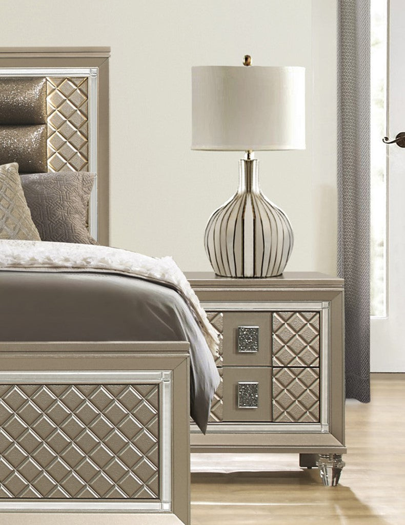 Champagne Wood Bedside Cabinet with 2 Drawers for Bedroom