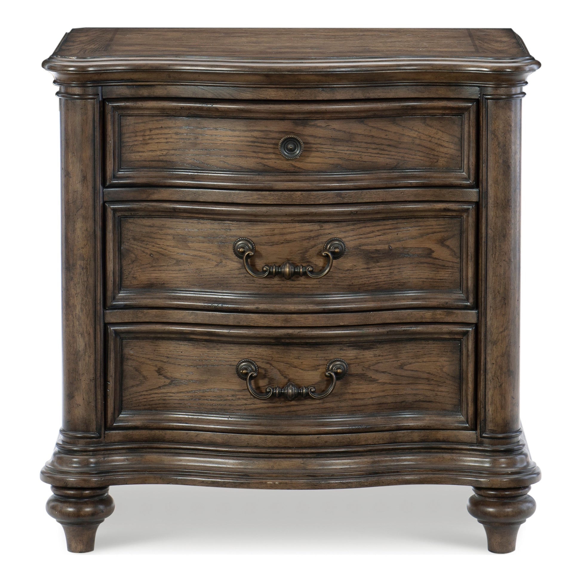 3 Drawer Brown Oak Bedside Cabinet Nightstand - Traditional Bedroom Furniture