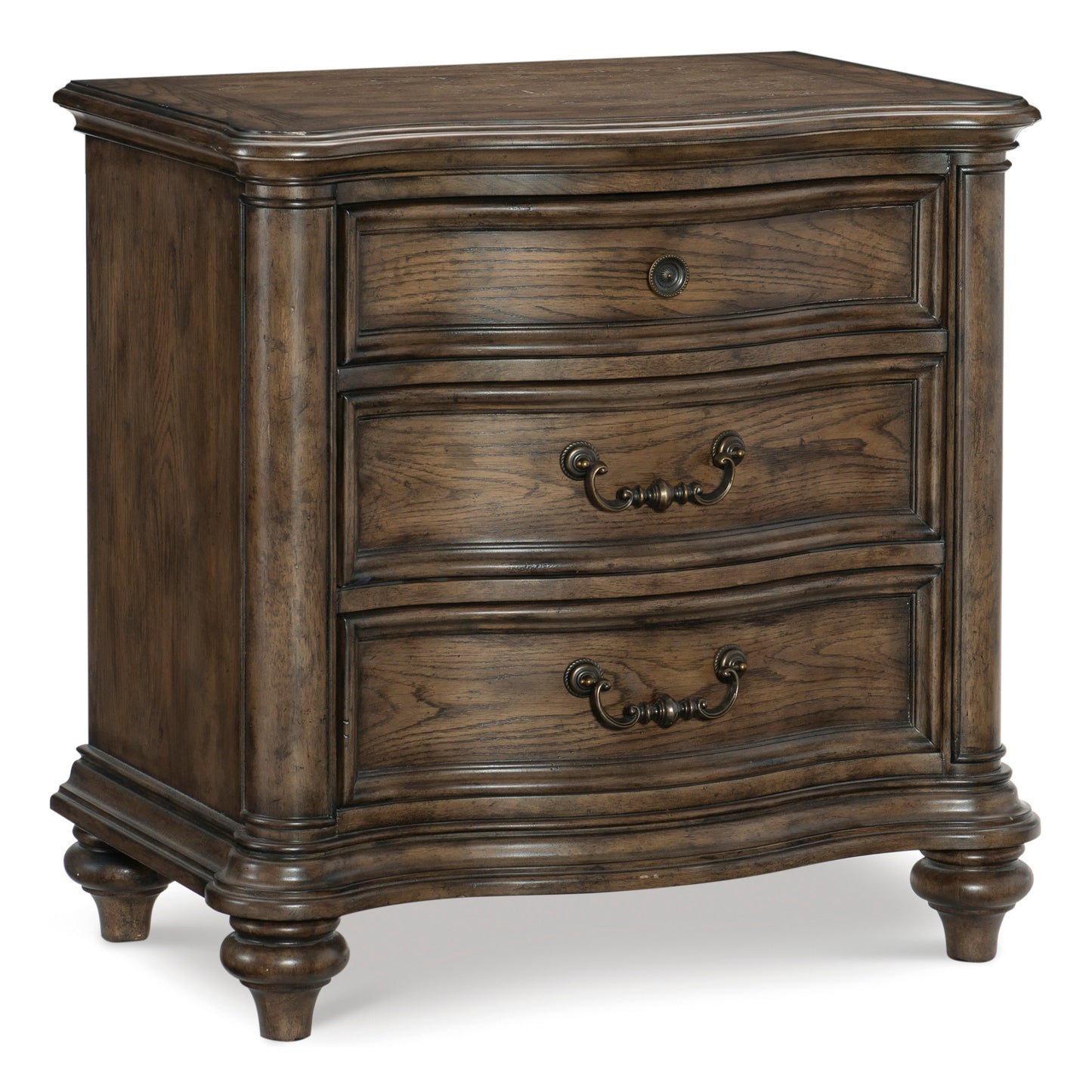 3 Drawer Brown Oak Bedside Cabinet Nightstand - Traditional Bedroom Furniture