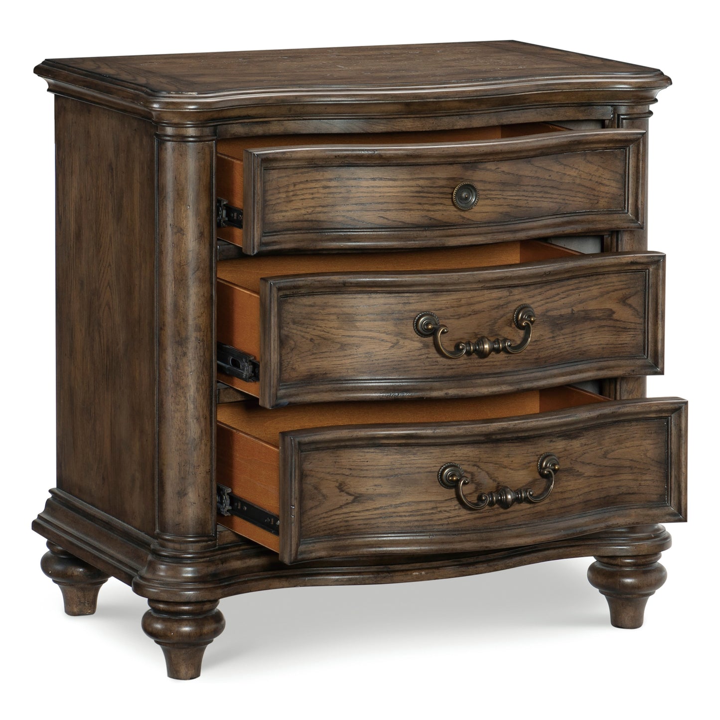 3 Drawer Brown Oak Bedside Cabinet Nightstand - Traditional Bedroom Furniture