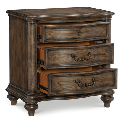 3 Drawer Brown Oak Bedside Cabinet Nightstand - Traditional Bedroom Furniture
