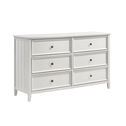 6-Drawer White Wood Bedroom Dresser - Farmhouse Modern Style