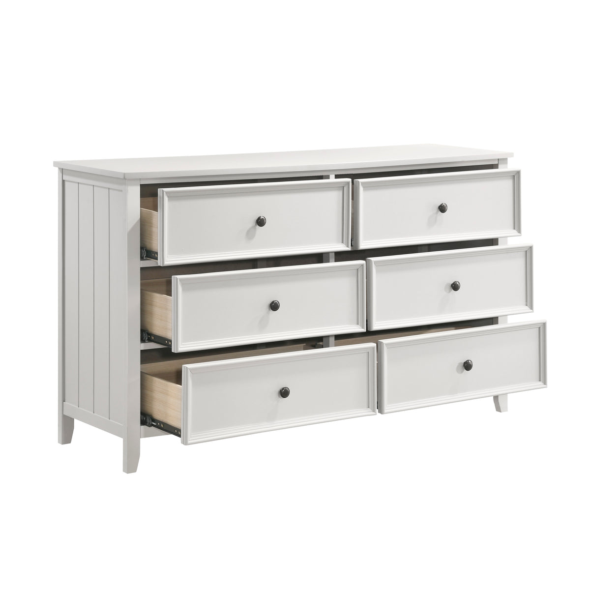 6-Drawer White Wood Bedroom Dresser - Farmhouse Modern Style