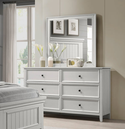 6-Drawer White Wood Bedroom Dresser - Farmhouse Modern Style