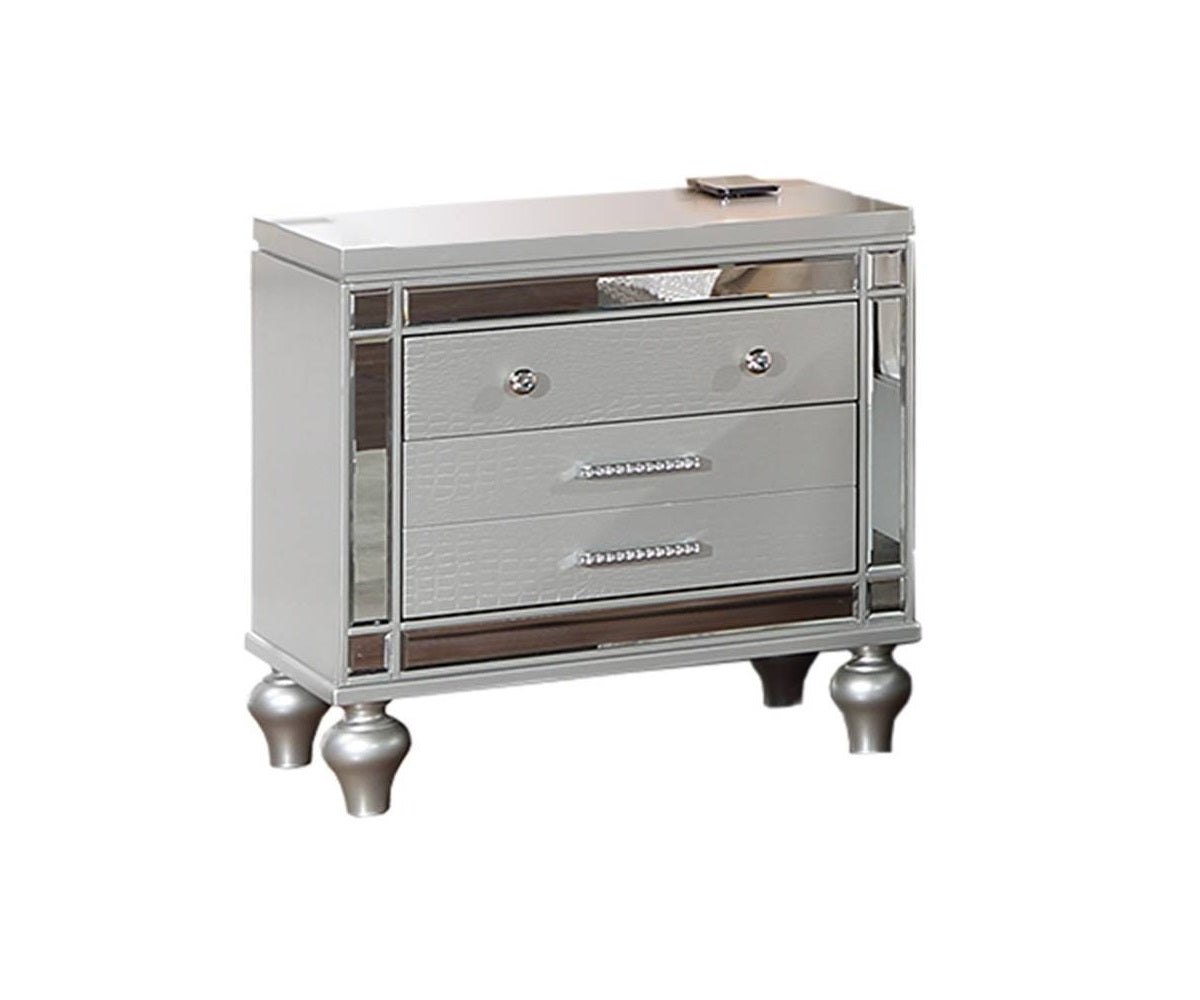 Classic Luxury Look Silver 1pc Nightstand Wooden Bedside Table Drawers w Mirror Glass Panel Bedroom Furniture