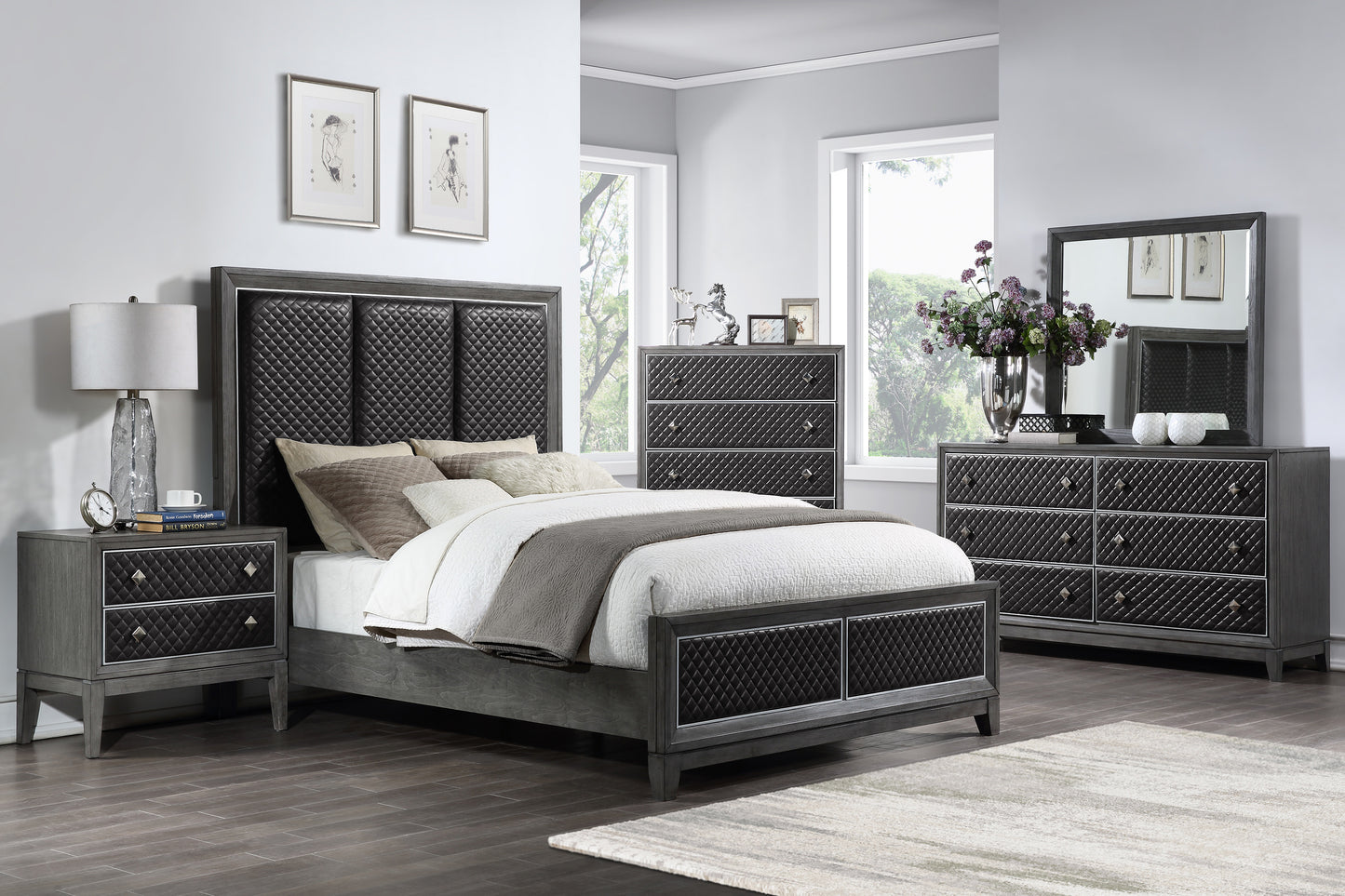 Modern Gray Nightstand with 2 Drawers - Storage & Style