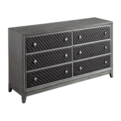 Modern Gray Dresser - 6 Drawers, Faux Leather Upholstery