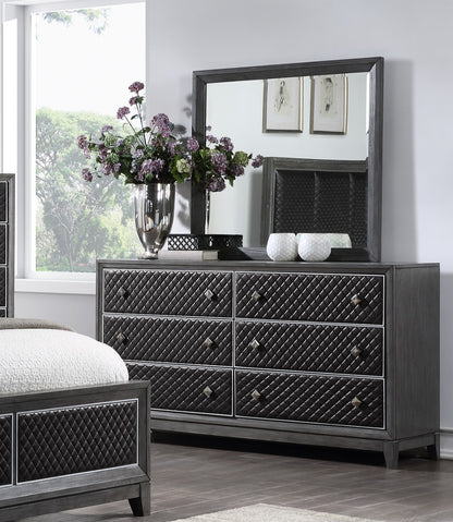 Modern Gray Dresser - 6 Drawers, Faux Leather Upholstery