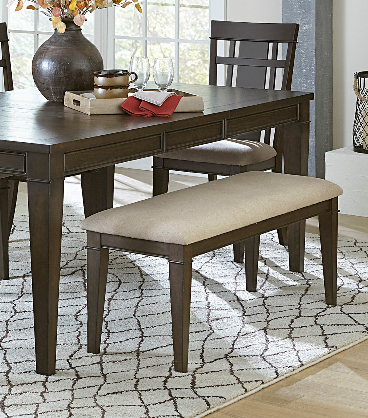 Dark Brown Wood Dining Bench - 48 Inch