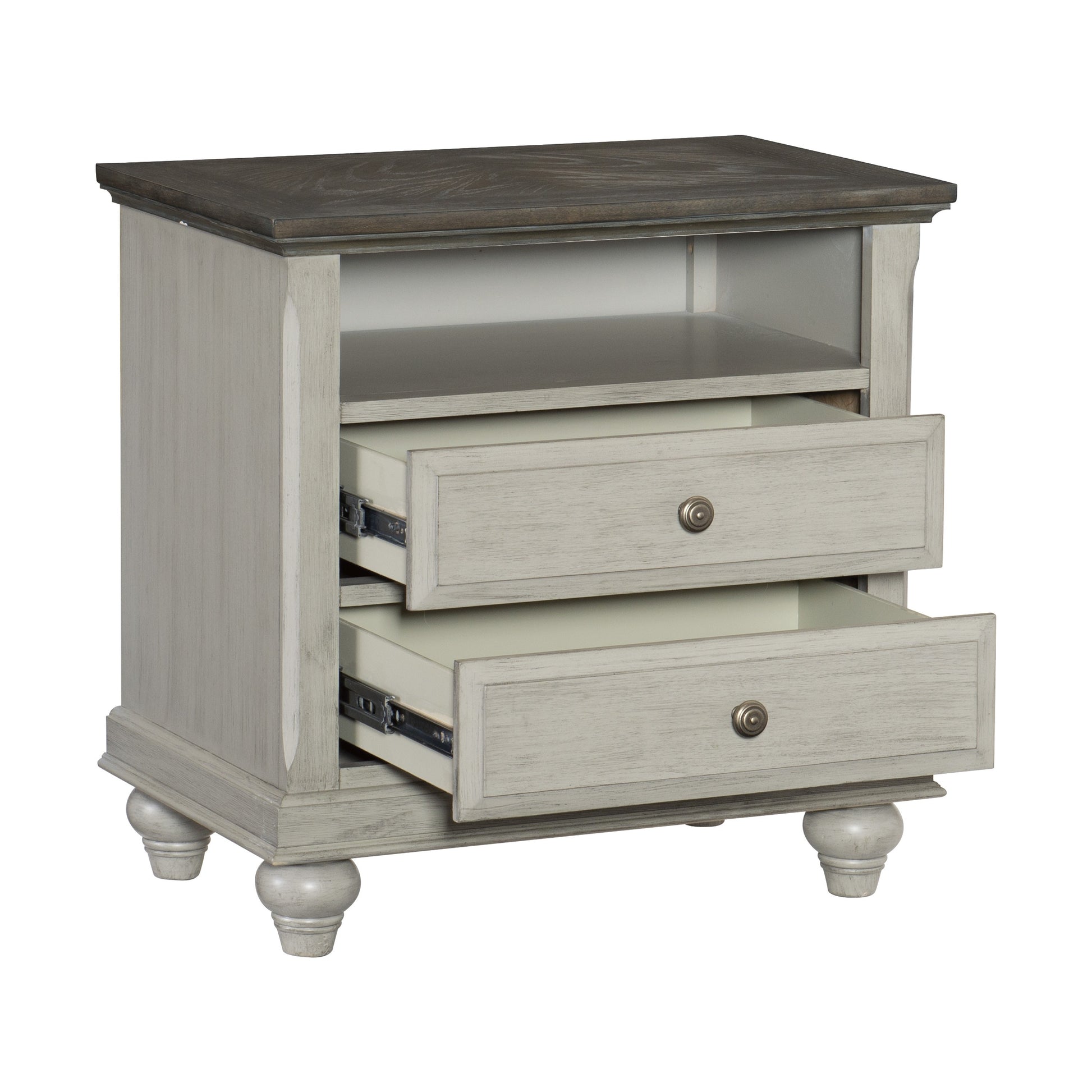 Classic Light Gray Nightstand with 2 Drawers & Storage - Farmhouse Style