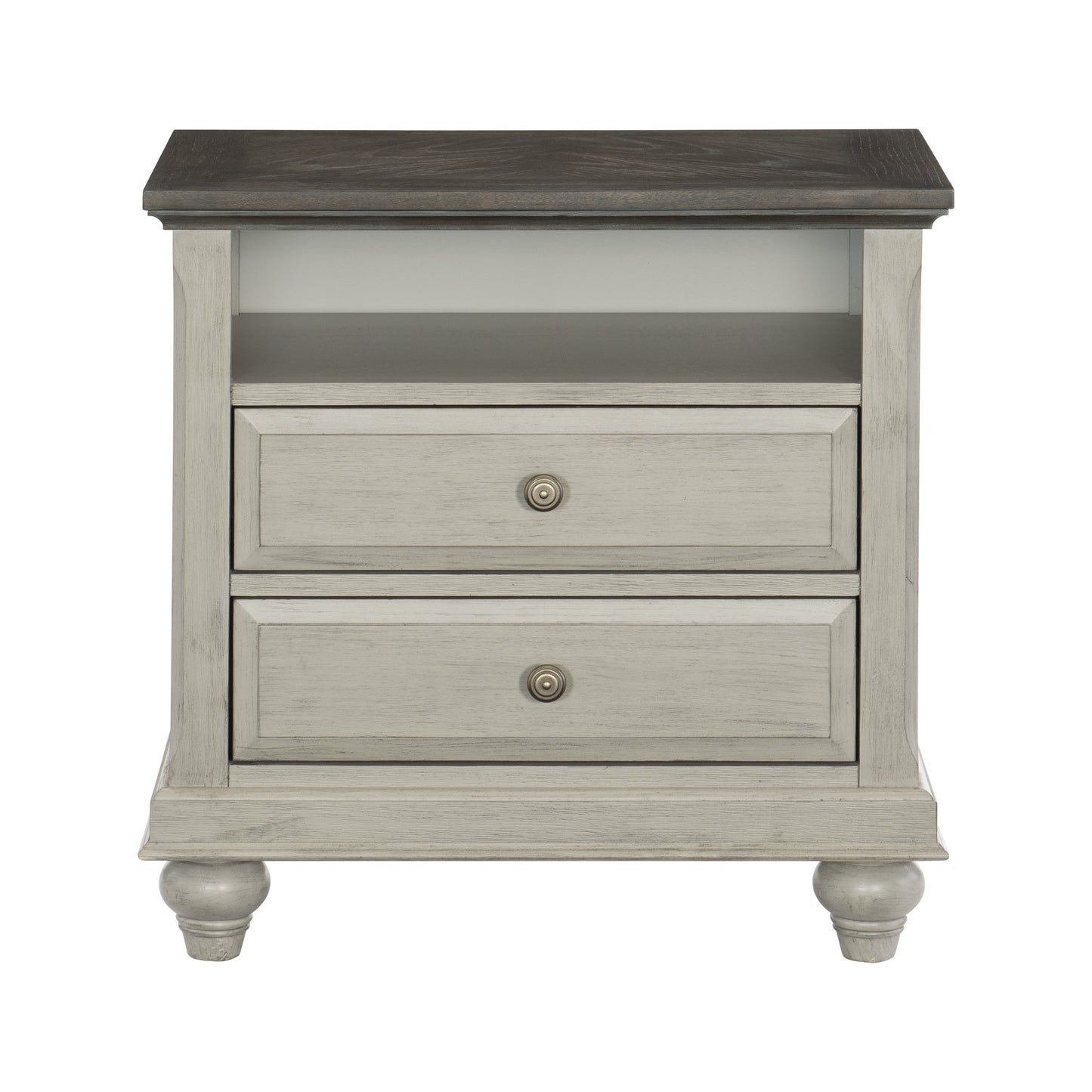Classic Light Gray Nightstand with 2 Drawers & Storage - Farmhouse Style