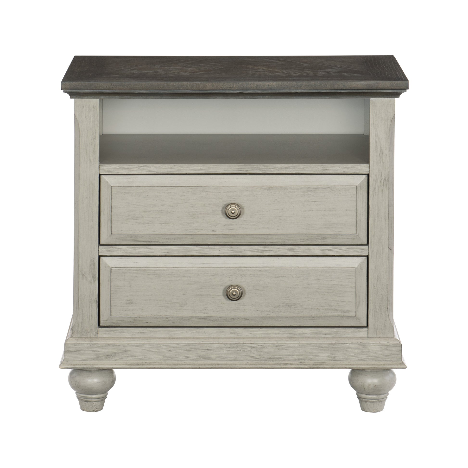Classic Light Gray Nightstand with 2 Drawers & Storage - Farmhouse Style