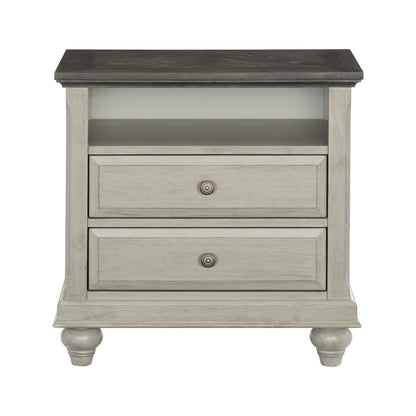 Classic Light Gray Nightstand with 2 Drawers & Storage - Farmhouse Style
