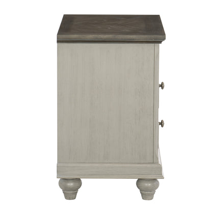Classic Light Gray Nightstand with 2 Drawers & Storage - Farmhouse Style