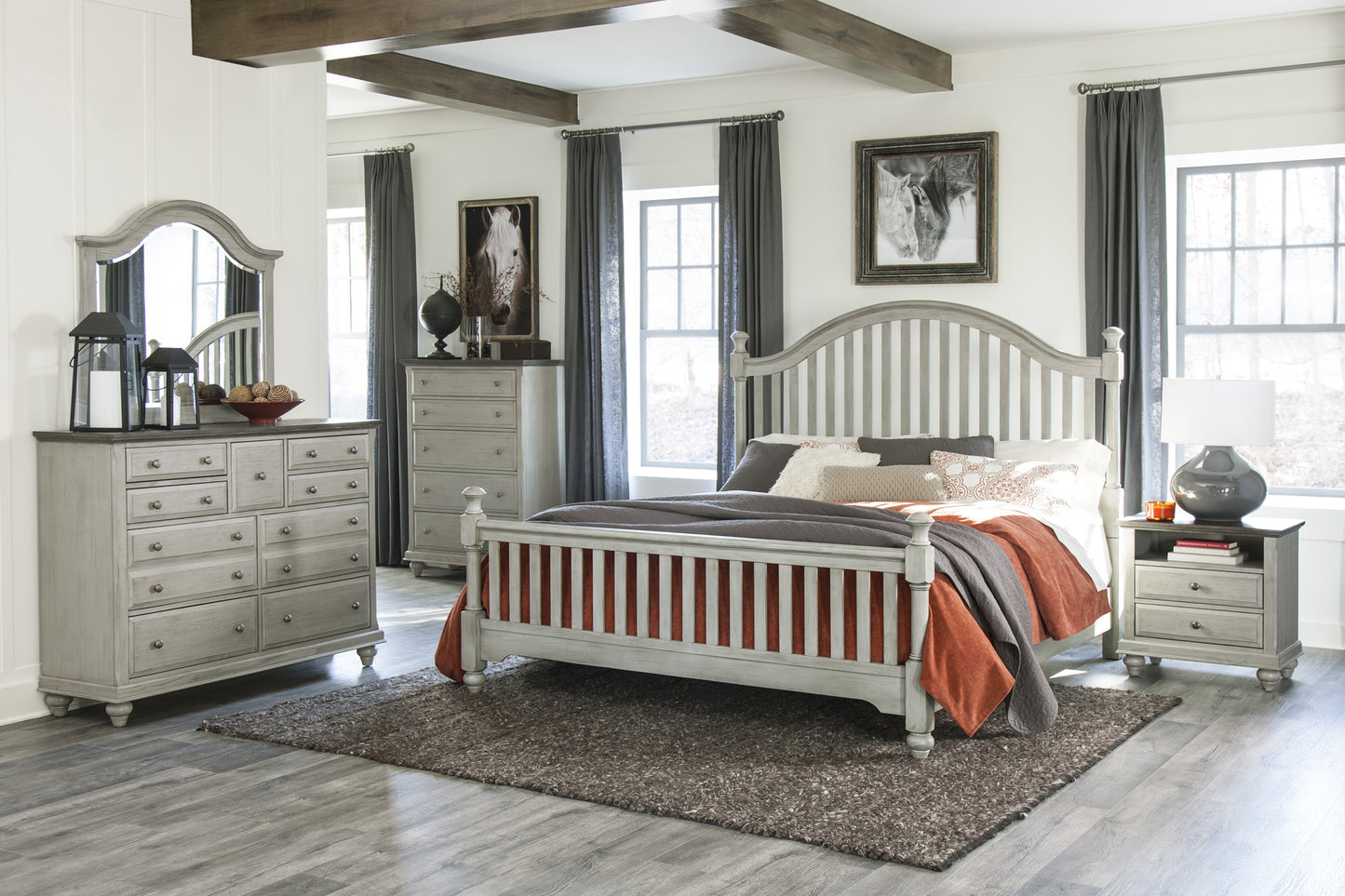 Classic Light Gray Nightstand with 2 Drawers & Storage - Farmhouse Style