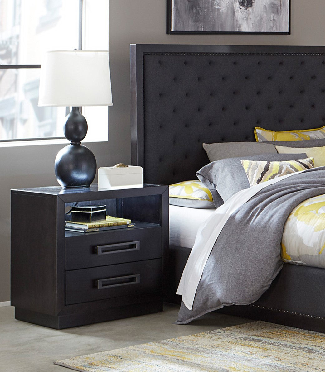 Charcoal Wood Bedside Cabinet with 2 Drawers