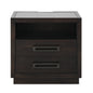 Modern Bedroom Furniture 1pc Nightstand of 2x Drawers LED Light Storage Cubby USB Ports Power Outlets Charcoal Finish Glass Insert Top Stylish Bed-Side Table