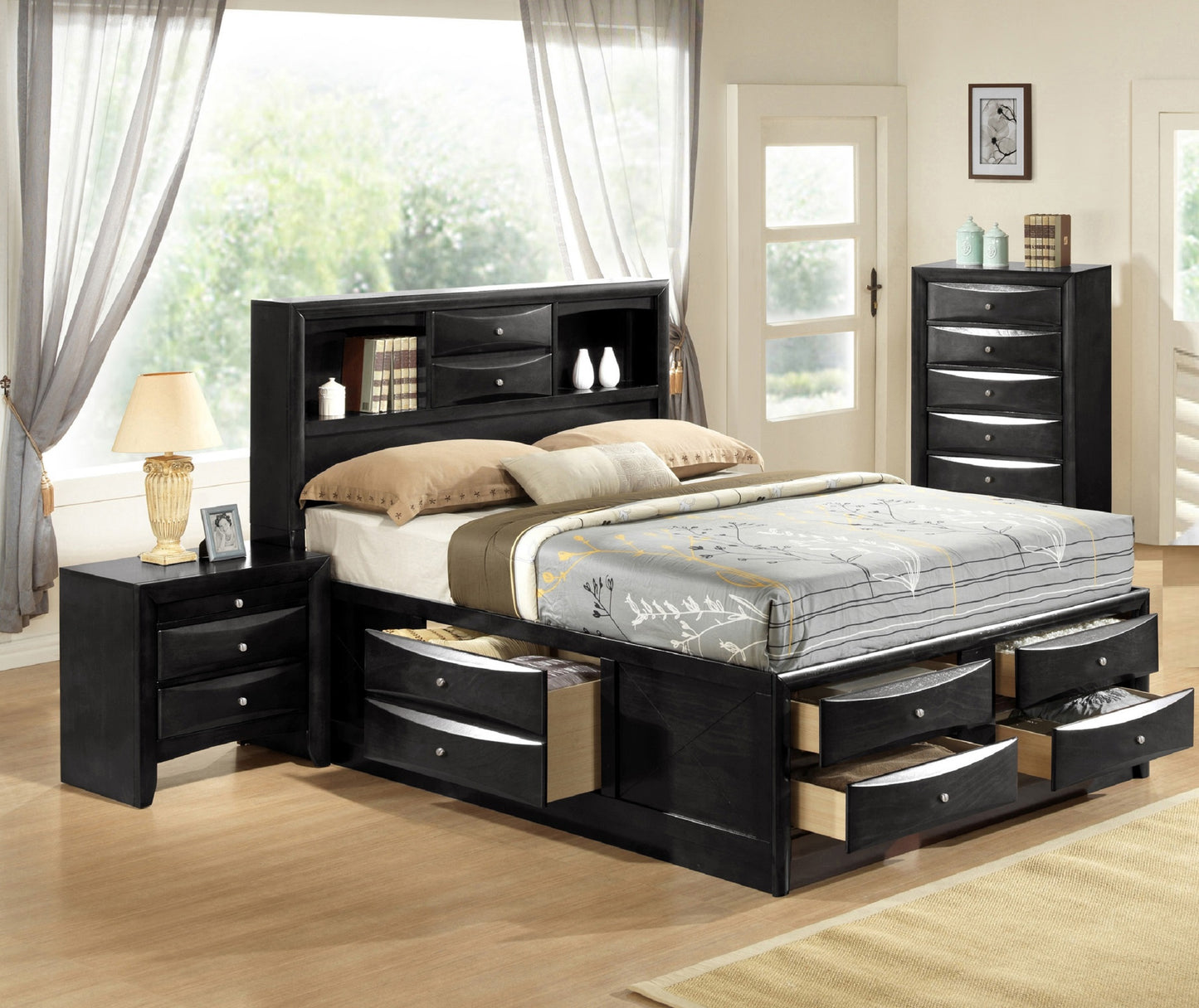 8 Drawer Black Wood Dresser - Bedroom Furniture