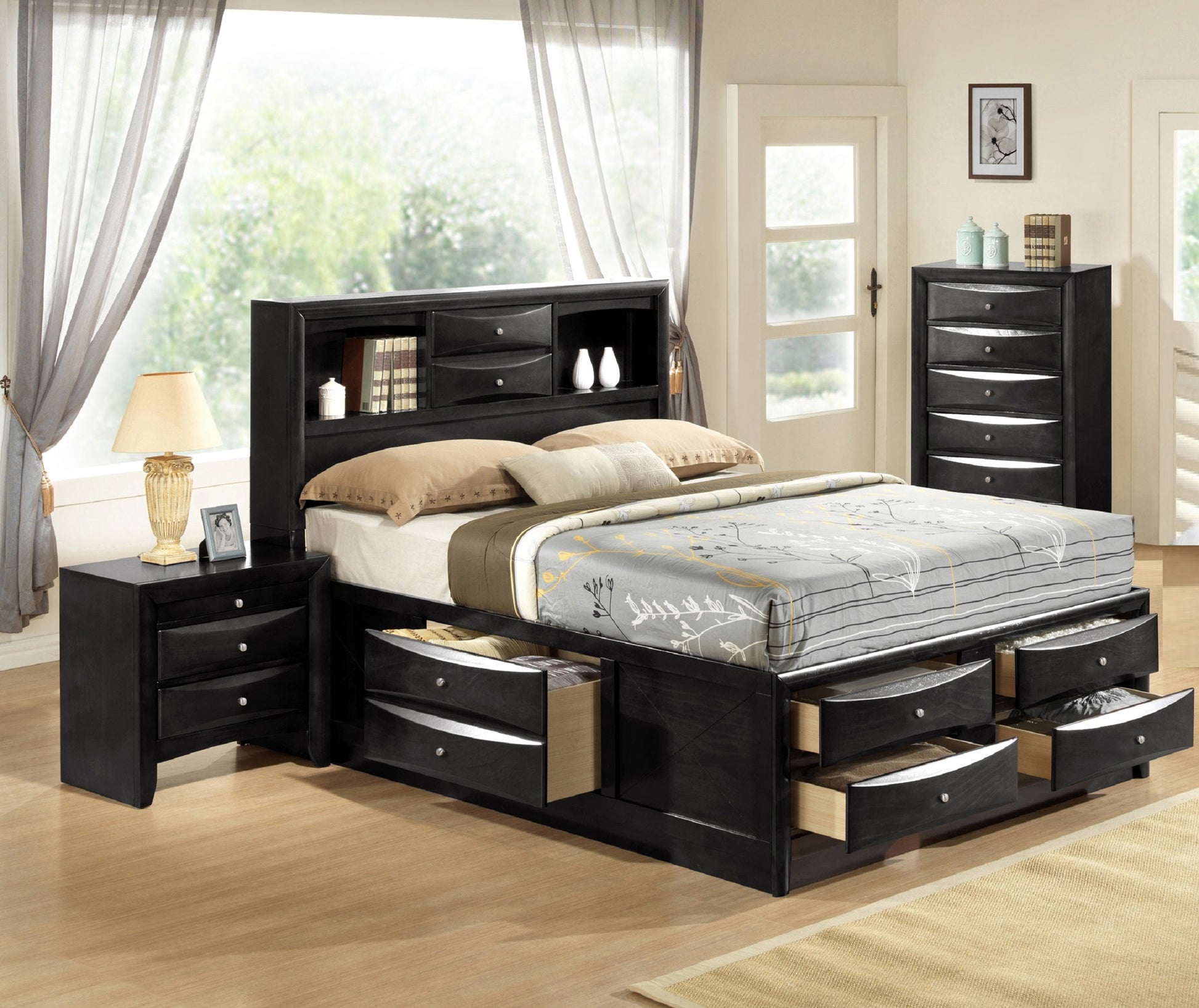 8 Drawer Black Wood Dresser - Bedroom Furniture