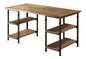Vintage Industrial 1pc Writing Desk with 4 Open Shelves Rustic Poplar Finish Solid Wood and Metal Furniture Modern Design Office Table