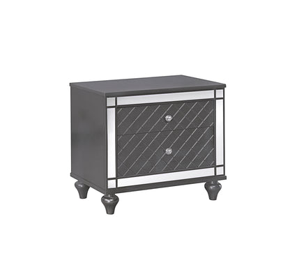1Pc Glam Contemporary Style 2-Drawer Nightstand End Table with Mirror Plating Tapered Legs Gray Finish Bedroom Solid Wood Wooden Furniture