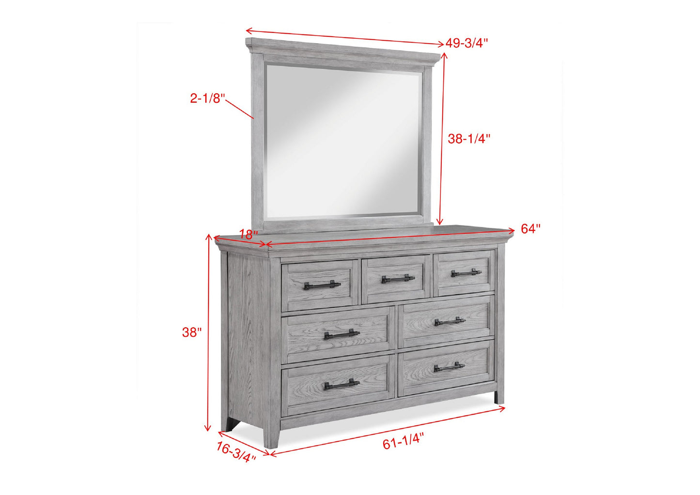 Light Gray Wood Dresser - 64" Bedroom Storage