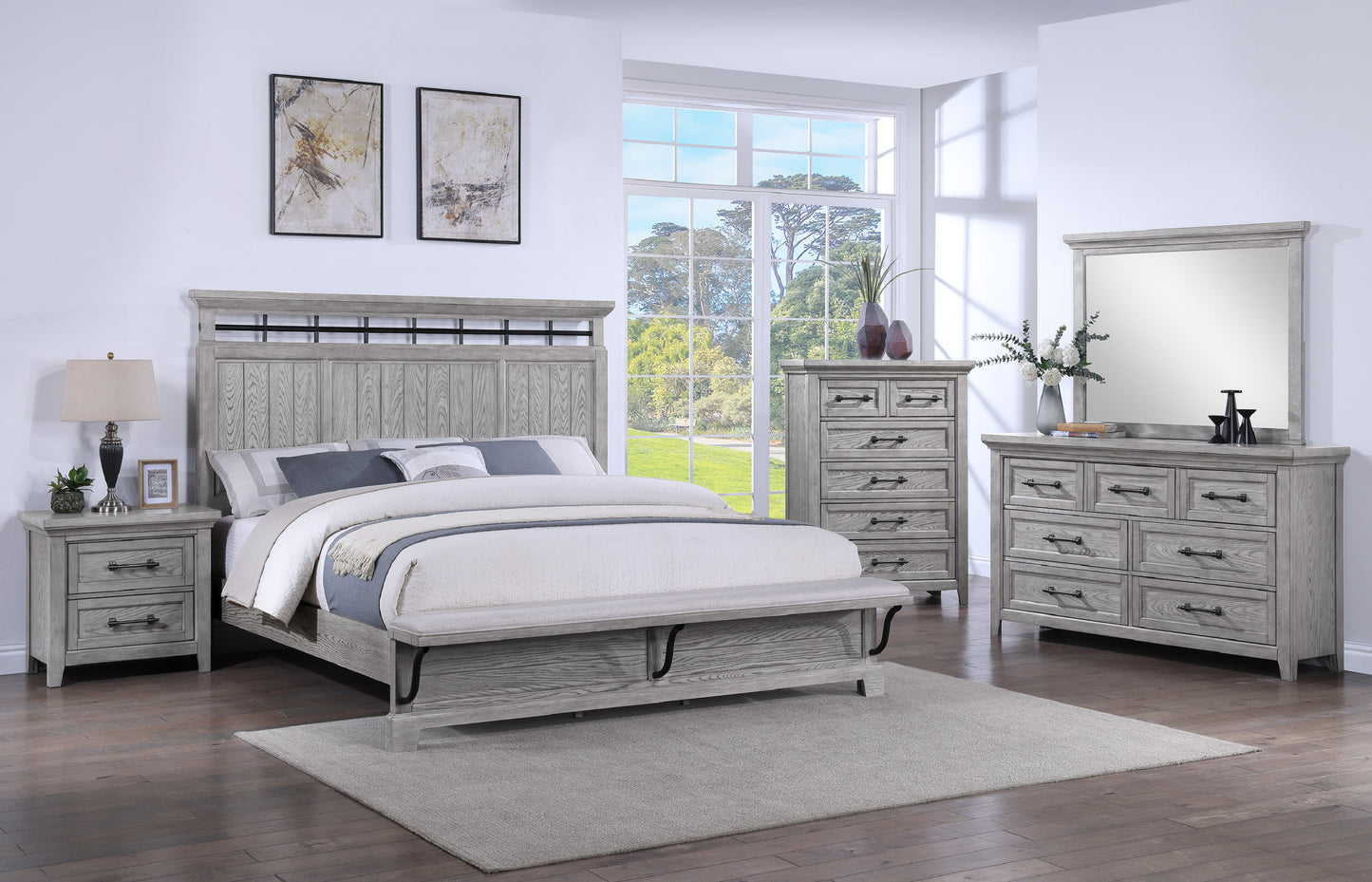 Light Gray Wood Dresser - 64" Bedroom Storage
