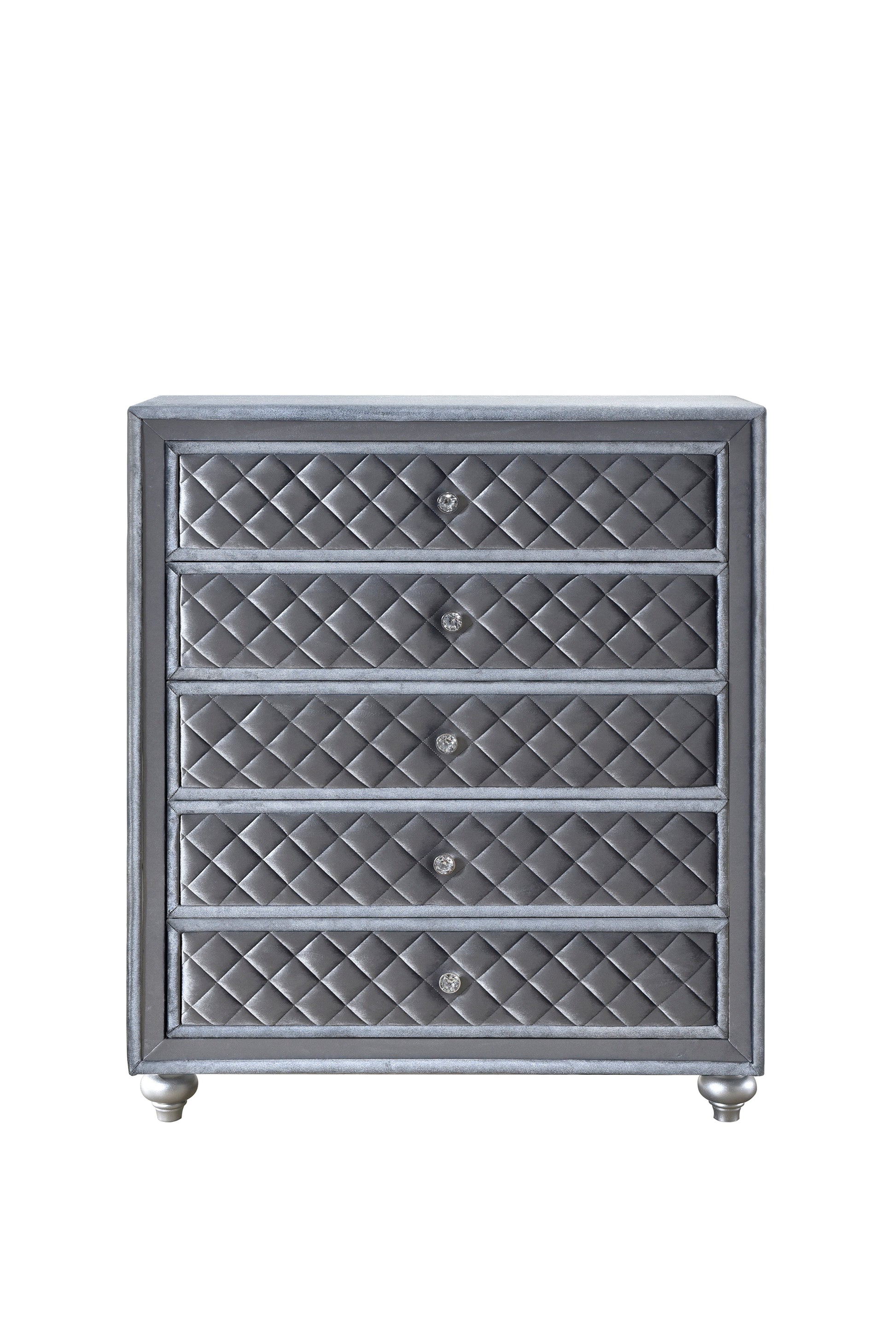 Gray Wood 5-Drawer Chest Bedroom Dresser Glam Style