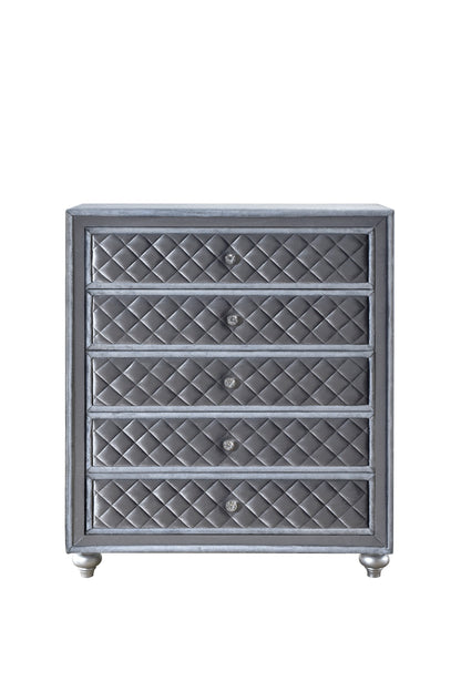 Gray Wood 5-Drawer Chest Bedroom Dresser Glam Style