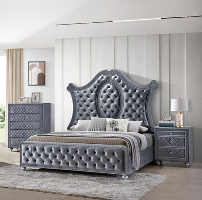 Gray Wood 5-Drawer Chest Bedroom Dresser Glam Style