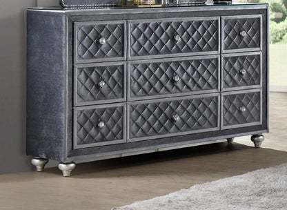 Gray 9-Drawer Dresser - Bedroom Glam Furniture