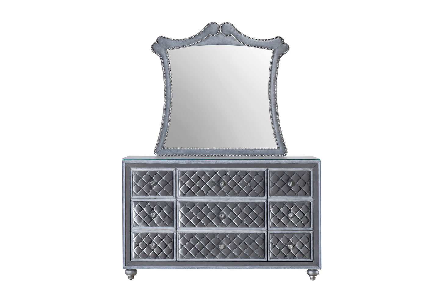 Gray 9-Drawer Dresser - Bedroom Glam Furniture